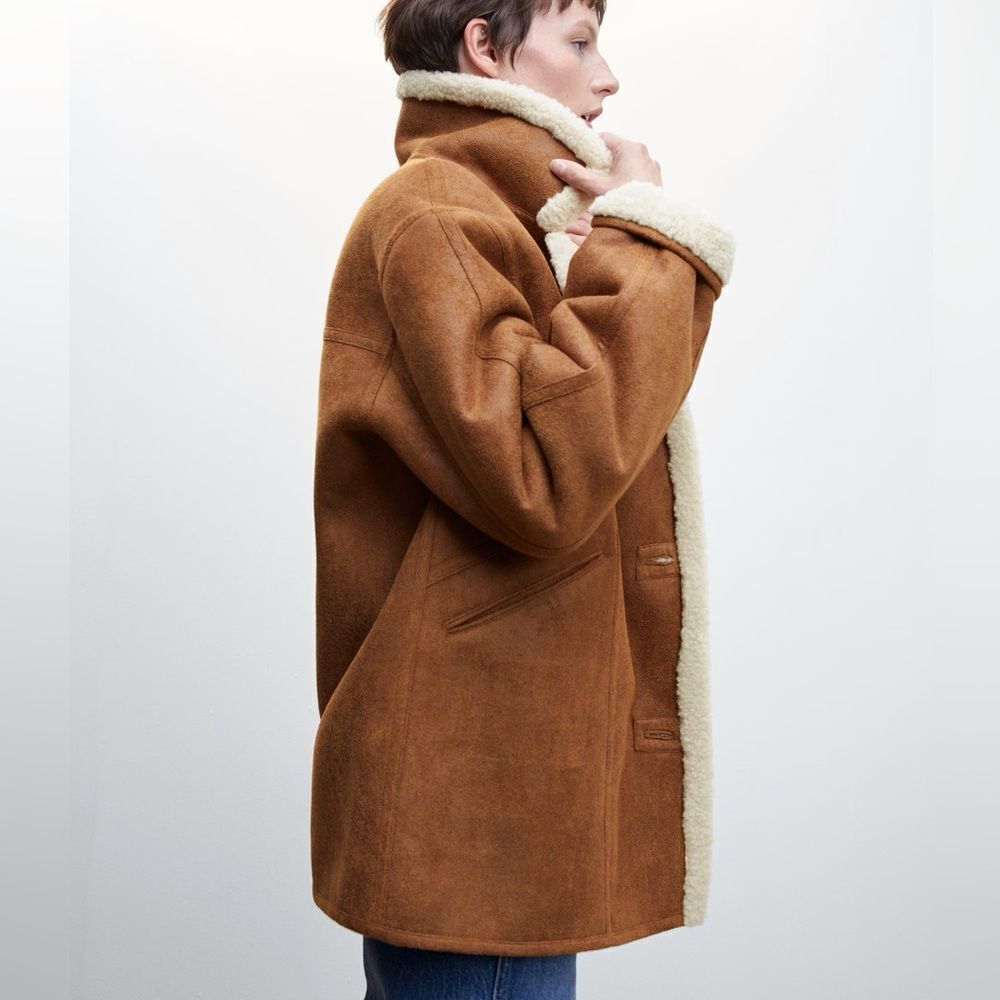 MANGO OVERSIZED SHEARLING-LINED COAT NEW - Picture 5 of 9
